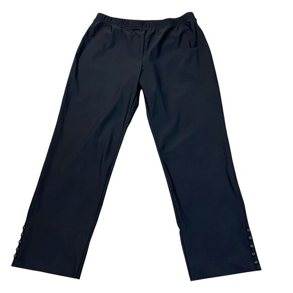 IC By Connie K Button Hem Straight Leg Ankle Pants XL Black Pull On Casual - Picture 1 of 11